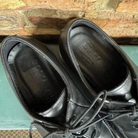 ECCO HELSINKI OXFORD Bike Toe Black Leather Dress Shoe Square Toe Size EU 44/10 - Picture 2 of 4